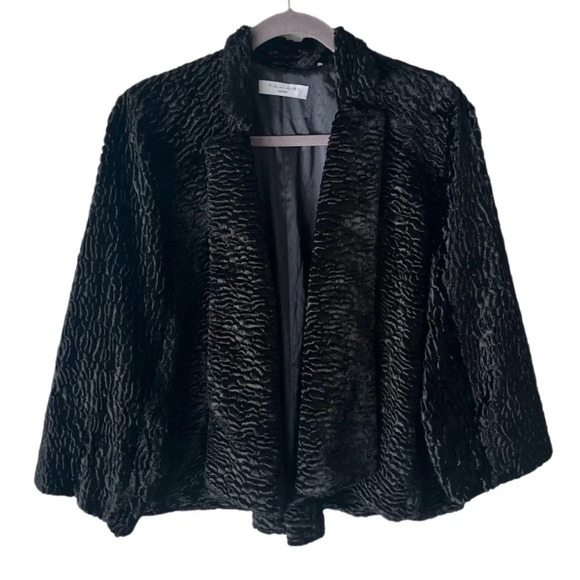 Tahari Jacket Women's 1X Black Soft Crushed Velvet Draped Open Front Mob Wife - Picture 1 of 9